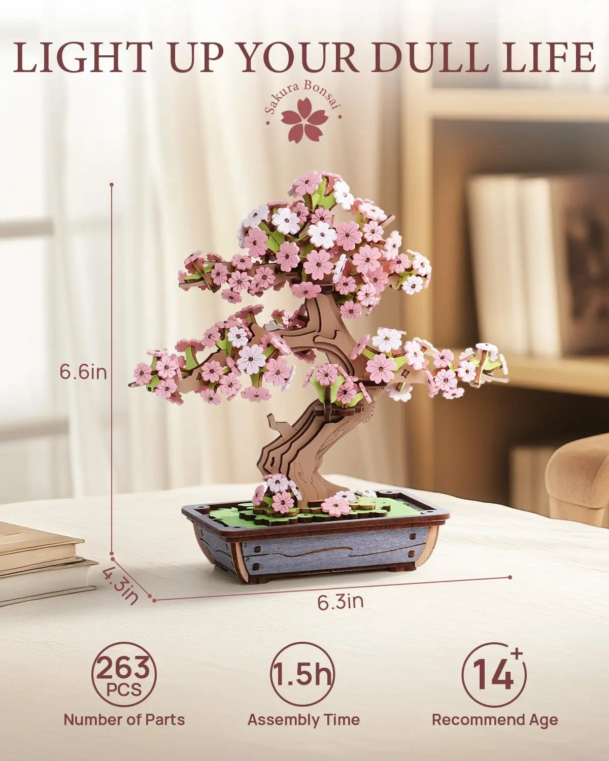 D Wooden Sakura Bonsai Puzzle Easy Assembly Evergreen