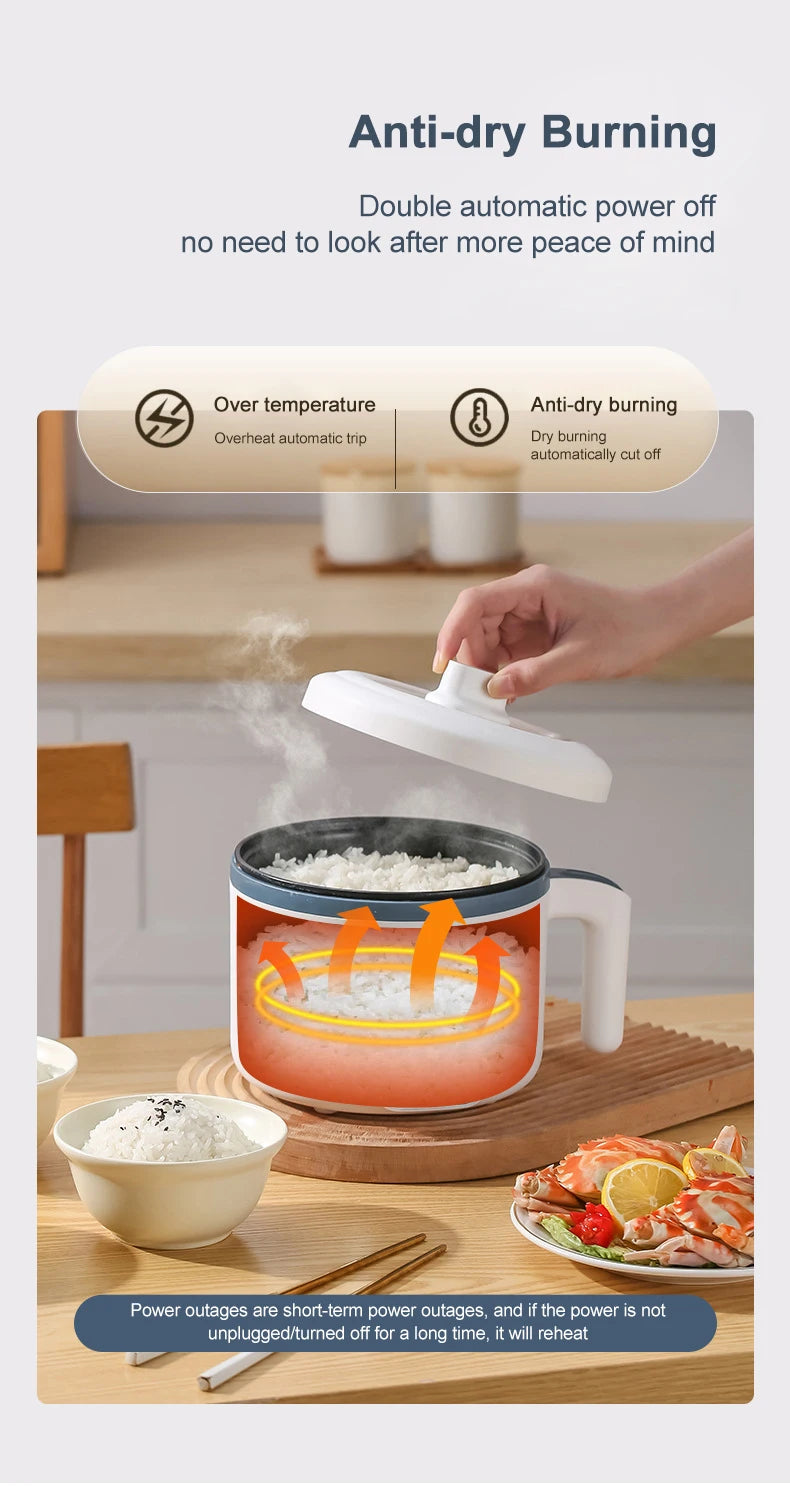 1.7L Electric Rice Cooker 1-2 People Household Non-stick Pan Single/Double Layer Hot Pot Cooking pot Electric Rice Cooker EU/US