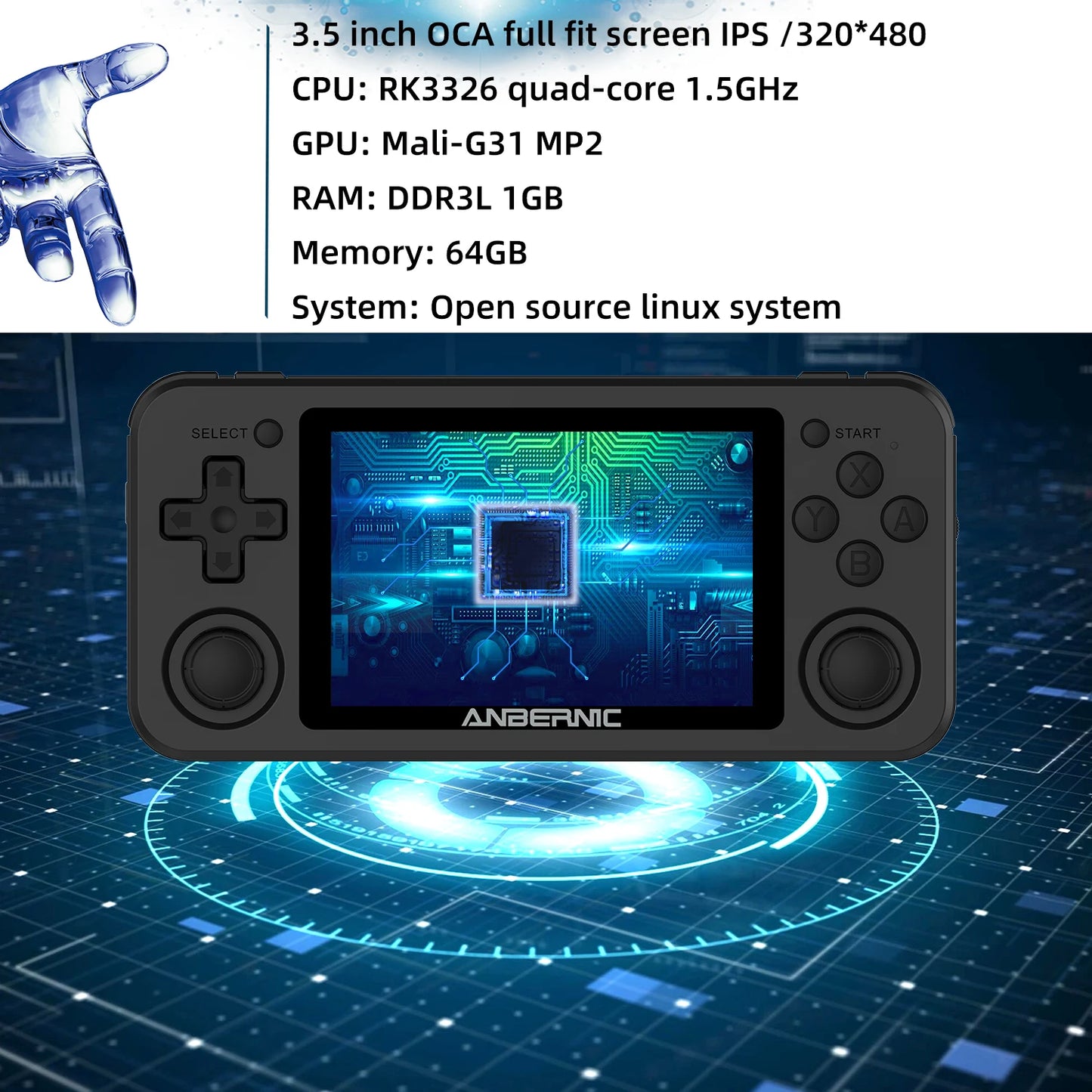 Handheld Retro Game Console RK3326 3.5 Inch IPS Screen 64G TF Card 2500 Classic Games 3500 mAh