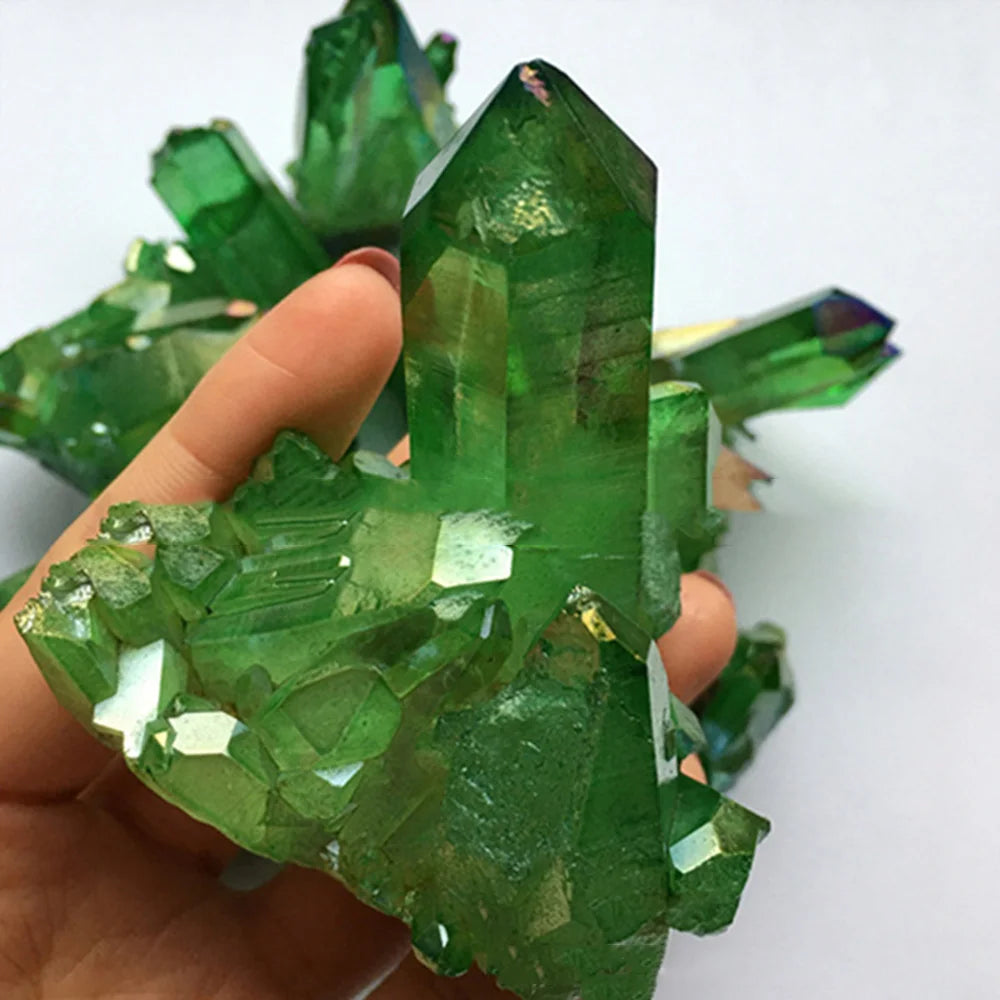 Green Titanium Quartz Crystal Cluster