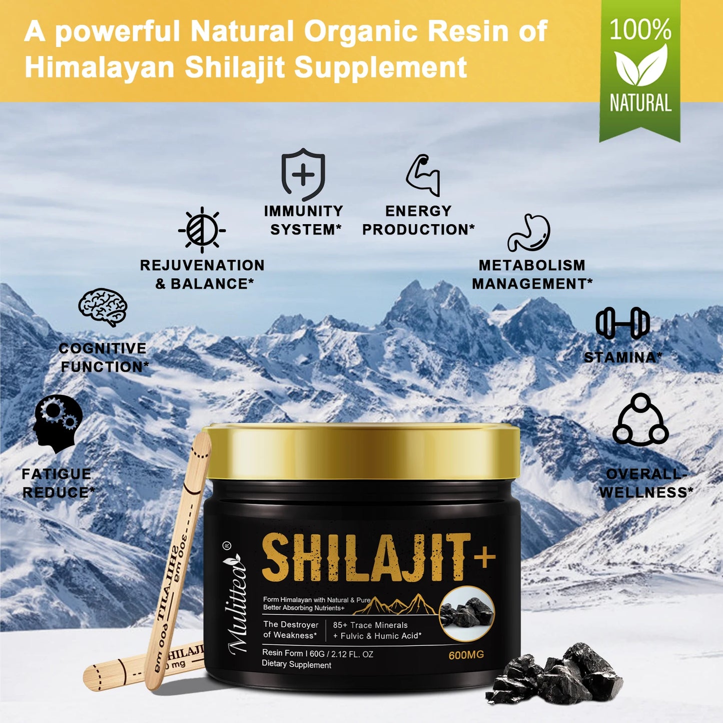 100% Pure shilajits with 85+ T& Fulvic Acid Support Immune, Brain Focus and Memoryrace Minerals