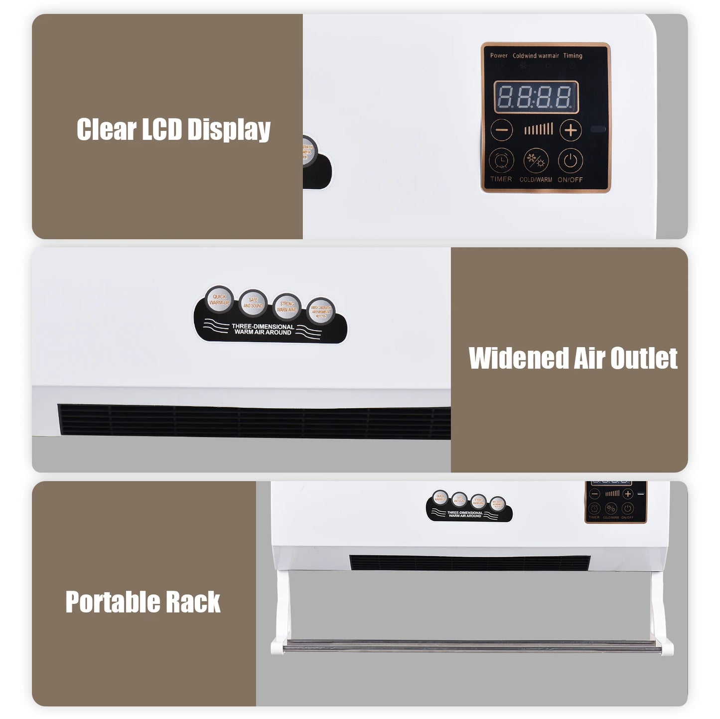 2-in-1 Heater and Fan Combo Timing Wall Mounted Electric Fan and Space Heater 1800W with Remote Control for Dormitory Home