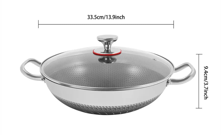 Stainless Steel Pan, Cooking Pan, Double-sided Honeycomb Frying Pan, Non-stick Pan with Lid Induction Cooker Gas Stove Universal