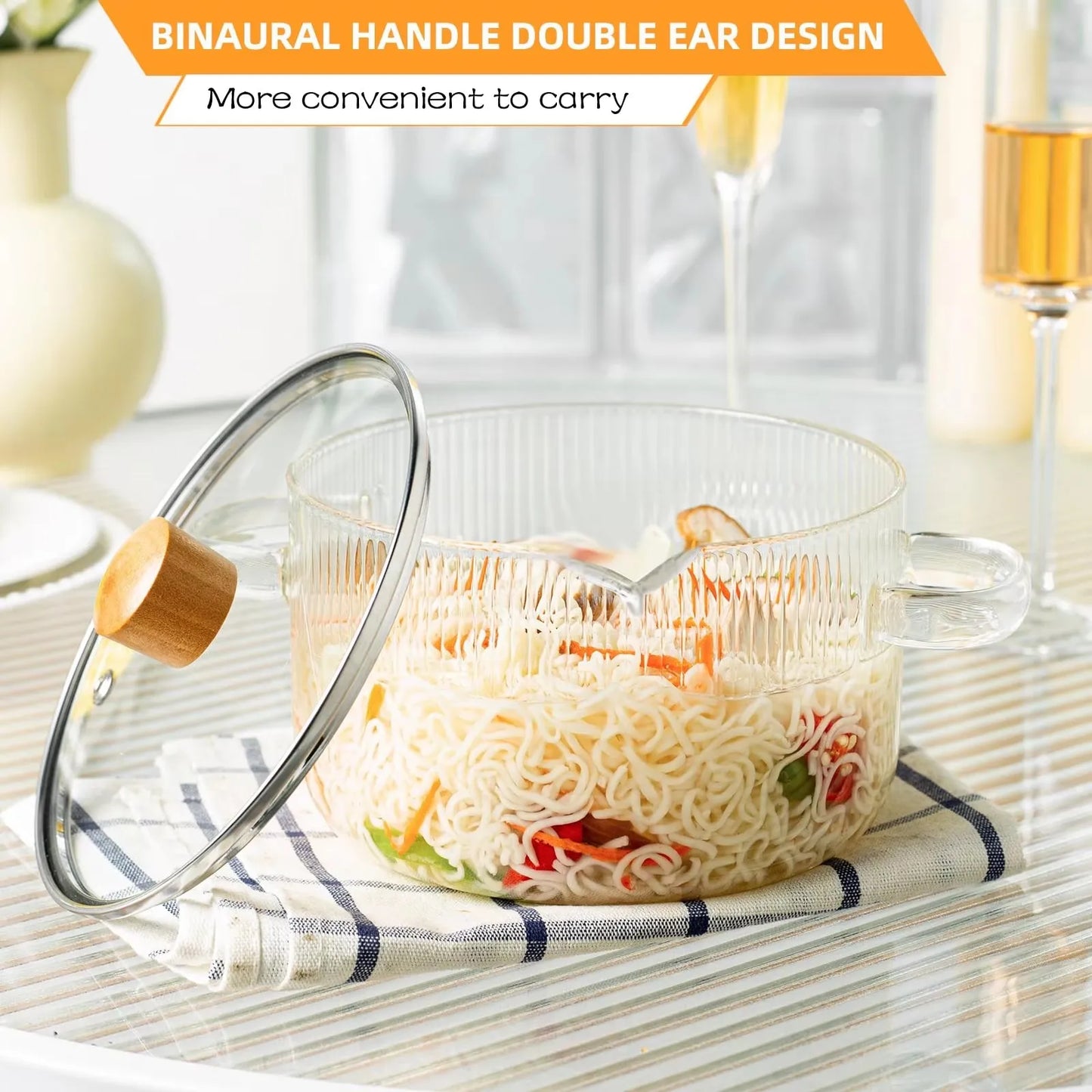 2 Pcs Clear Heat Resistant Hand Cookware With Lid