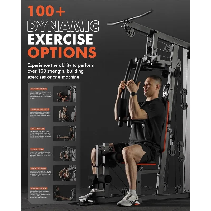 Home Gym Station with 150LBS Weight Stack, Multifunctional Home Gym Equipment,