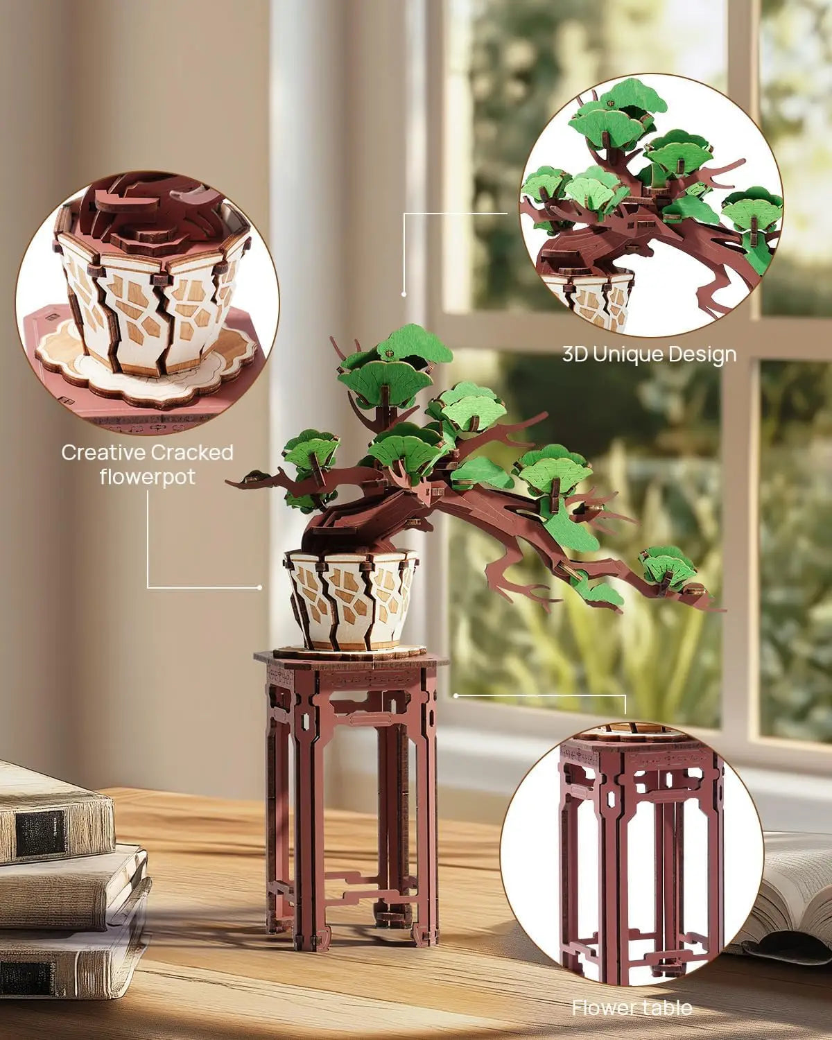 D Wooden Sakura Bonsai Puzzle Easy Assembly Evergreen