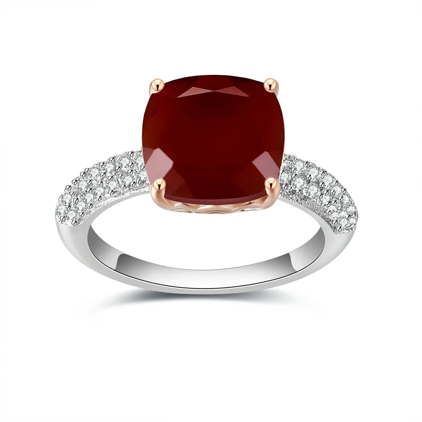 *10mm Cushion Natural Rose Quartz Statement Ring 925 Sterling Silver Gemstone Candy Rings For Women Fine Jewelry