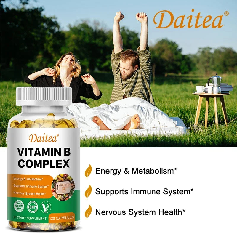 Vitamin B Complex Capsules - B12, B1, B2, B3, B5, B6, B7, B9, Folic Acid and Biotin - Reduce Stress, Boost Immunity