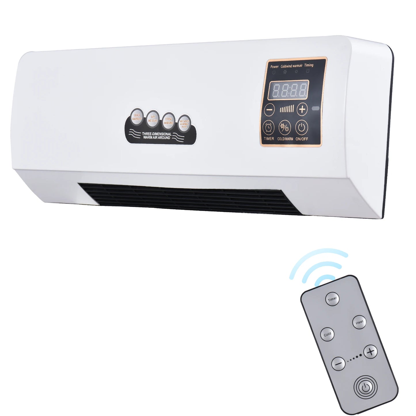 2-in-1 Heater and Fan Combo Timing Wall Mounted Electric Fan and Space Heater 1800W with Remote Control for Dormitory Home