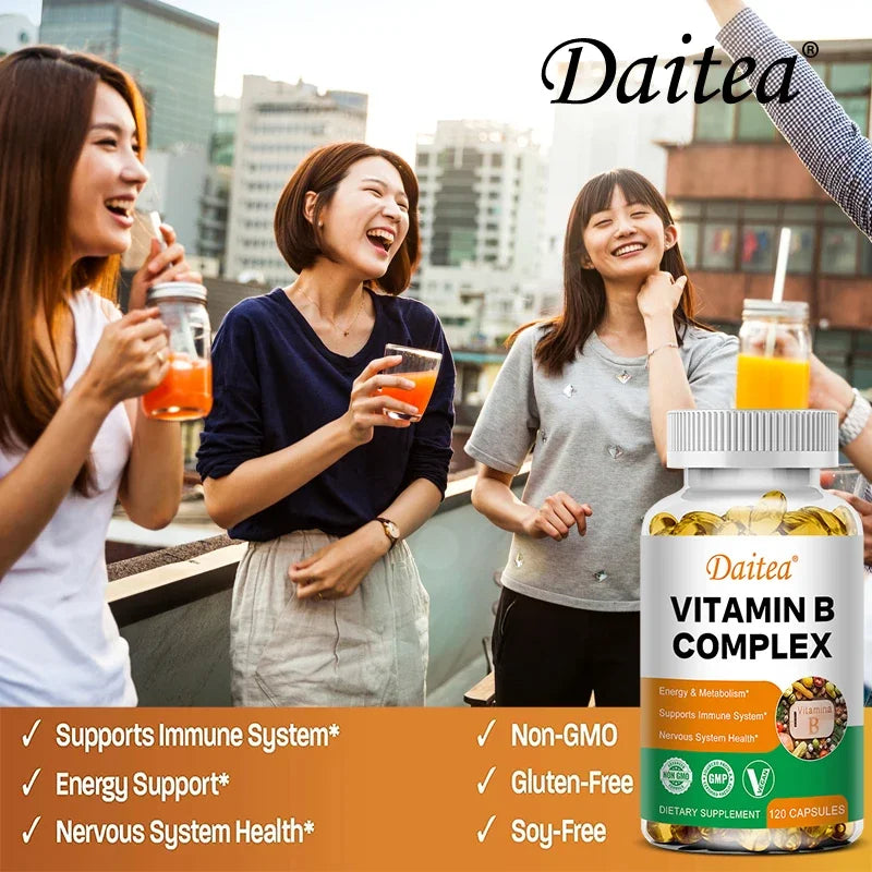 Vitamin B Complex Capsules - B12, B1, B2, B3, B5, B6, B7, B9, Folic Acid and Biotin - Reduce Stress, Boost Immunity