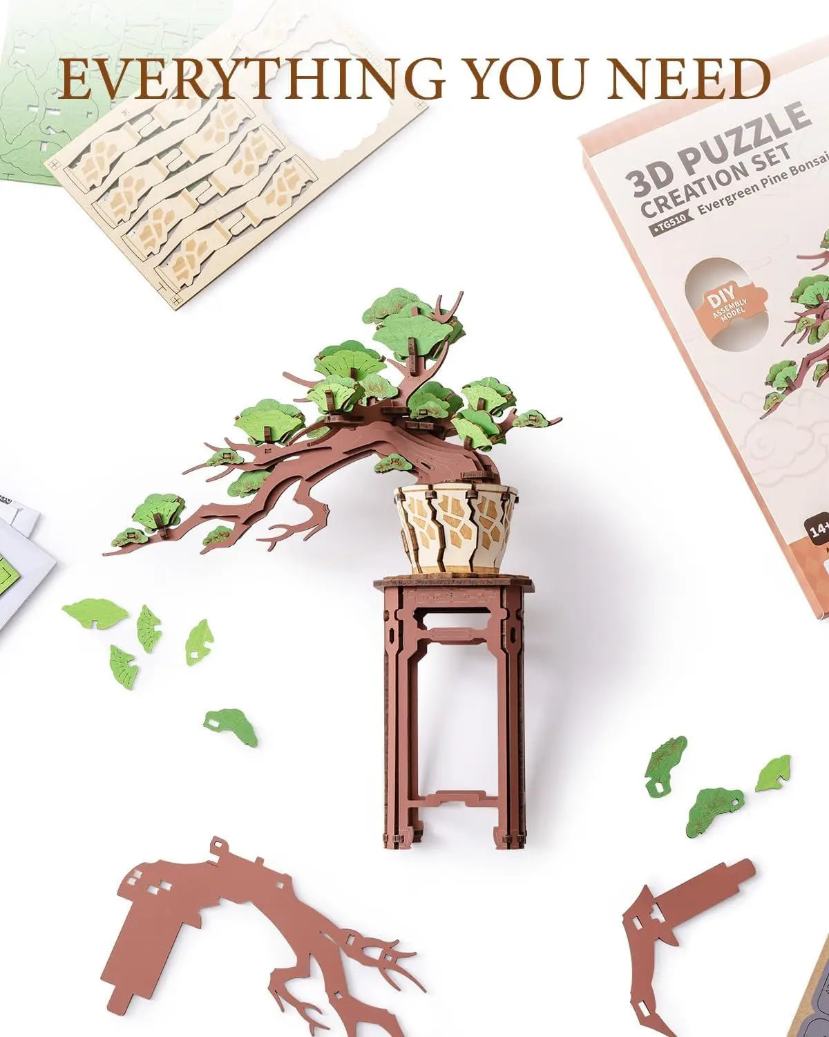 D Wooden Sakura Bonsai Puzzle Easy Assembly Evergreen