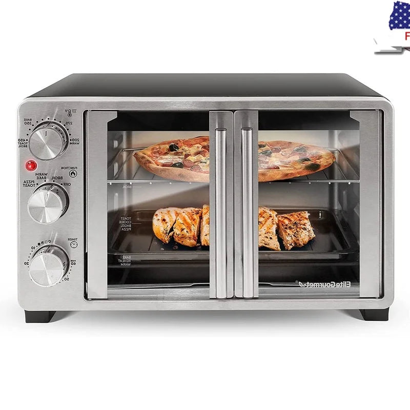 New Double French Door Toaster Oven 25L Convection Multi-Function Cook Bake Broil Toast Roast 1500W Adjustable Timer