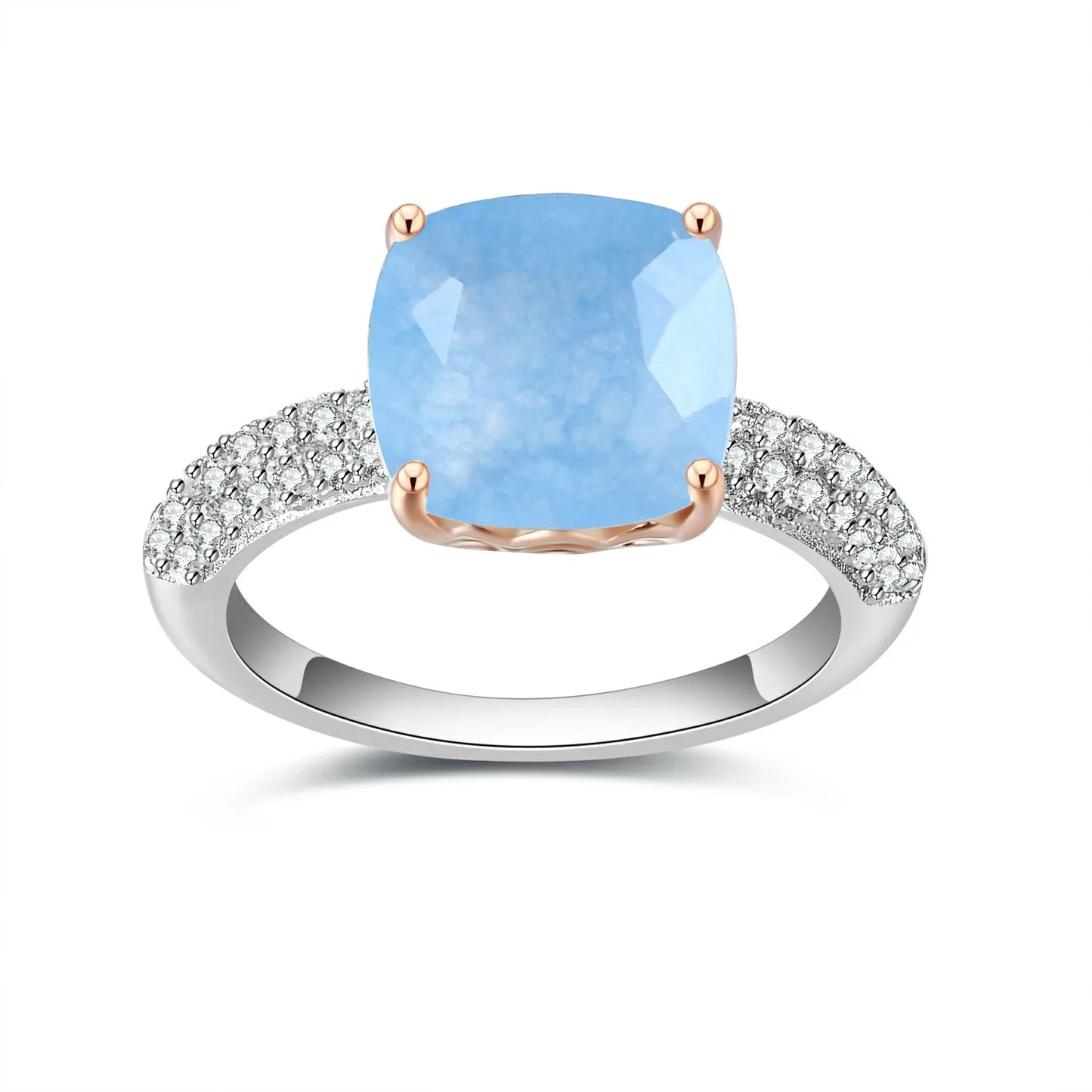 *10mm Cushion Natural Rose Quartz Statement Ring 925 Sterling Silver Gemstone Candy Rings For Women Fine Jewelry