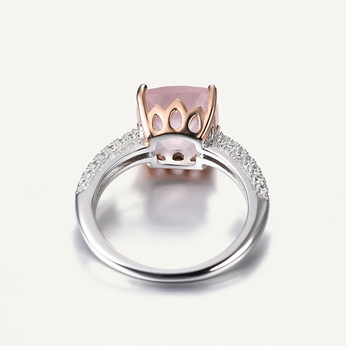 *10mm Cushion Natural Rose Quartz Statement Ring 925 Sterling Silver Gemstone Candy Rings For Women Fine Jewelry