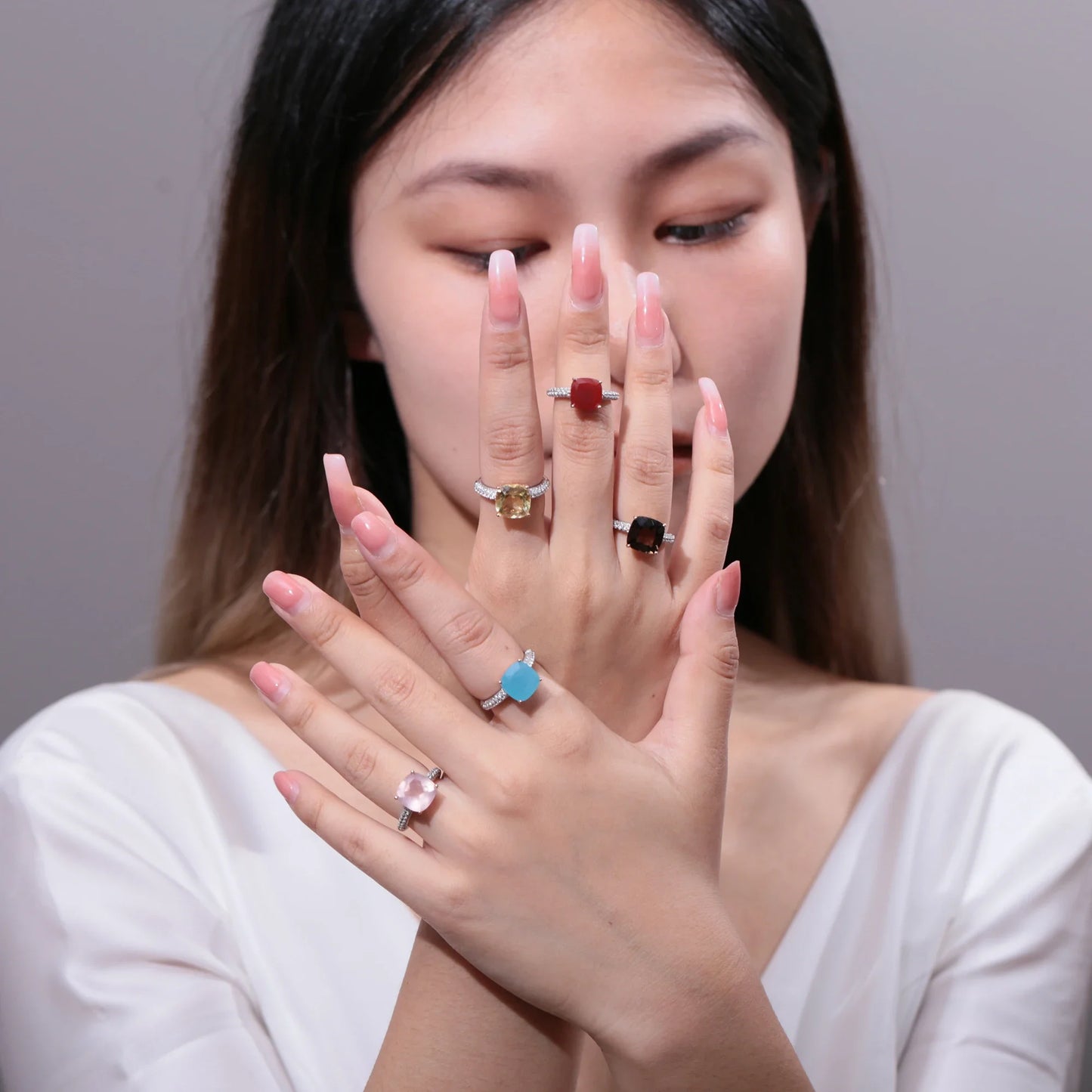 *10mm Cushion Natural Rose Quartz Statement Ring 925 Sterling Silver Gemstone Candy Rings For Women Fine Jewelry