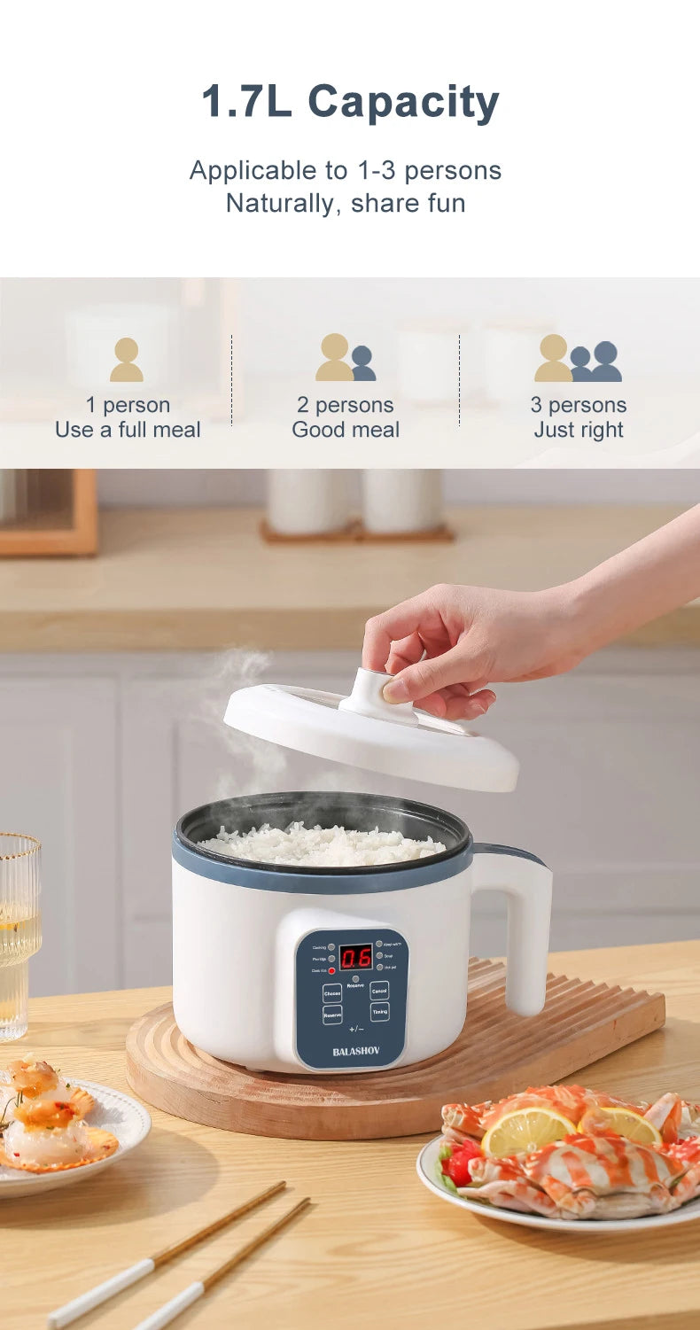 1.7L Electric Rice Cooker 1-2 People Household Non-stick Pan Single/Double Layer Hot Pot Cooking pot Electric Rice Cooker EU/US
