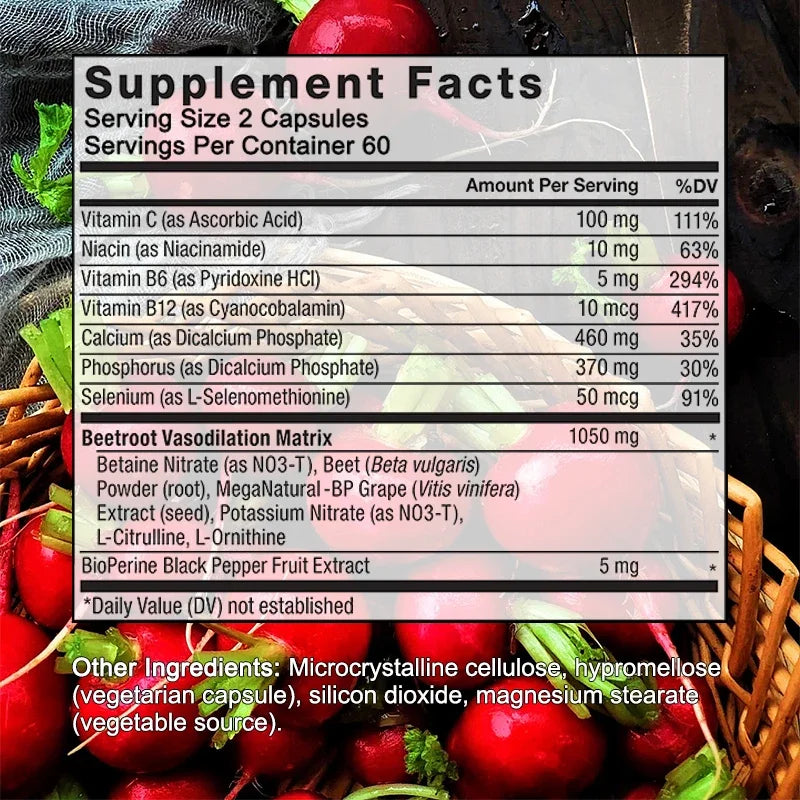 Beet Root Powder Extract + Black Pepper, Vitamin and Mineral Supplement,, Blood Pressure Health