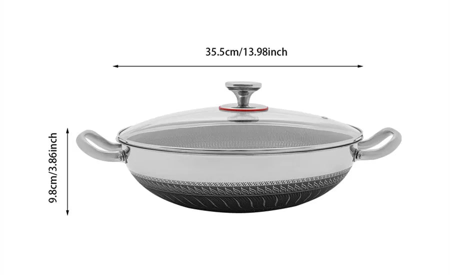 Stainless Steel Pan, Cooking Pan, Double-sided Honeycomb Frying Pan, Non-stick Pan with Lid Induction Cooker Gas Stove Universal