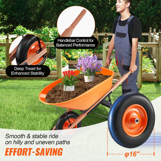 Wheelbarrow Cart 330lbs Capacity One Wheel Garden Dump Cart Wheel Barrow with Handle & 16" Wide Track Wheels for Fa