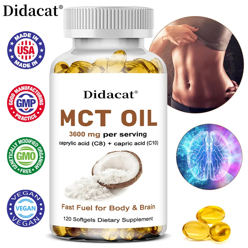 MCT Oil Capsules Ketogenic Fuel Focus, Promote Brain and Body Health, Non-GMO Coconut
