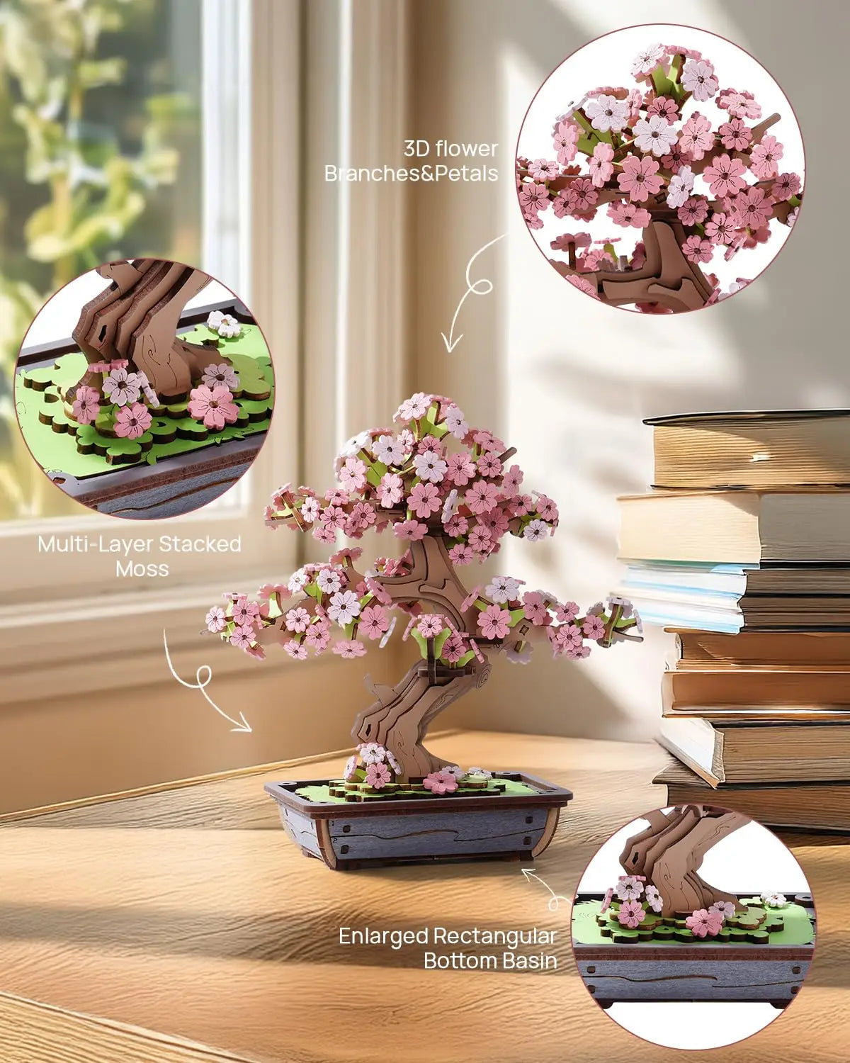 D Wooden Sakura Bonsai Puzzle Easy Assembly Evergreen