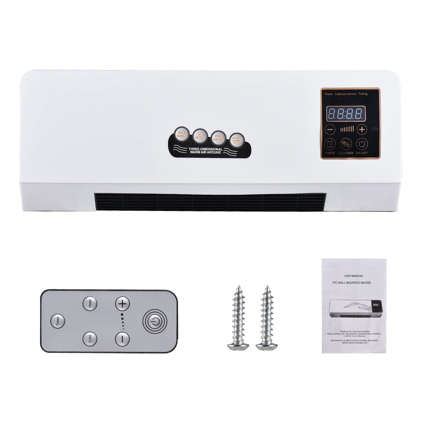 2-in-1 Heater and Fan Combo Timing Wall Mounted Electric Fan and Space Heater 1800W with Remote Control for Dormitory Home