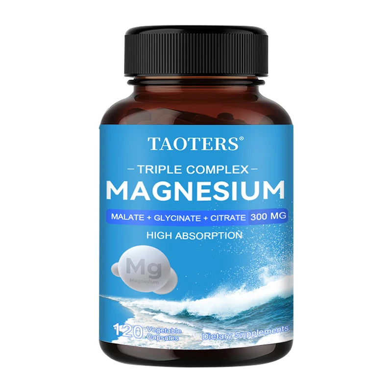 Magnesium Malate + Glycine + Magnesium Citrate 300 Mg, Supports Heart Health, Boosts Energy and Improves Mood
