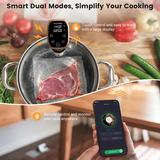 BLIITZHOME Slow Cooker IPX7 Waterproof WiFi Connectivity Versatile Cooking Food Preparation Appliance for kitchen Cooking