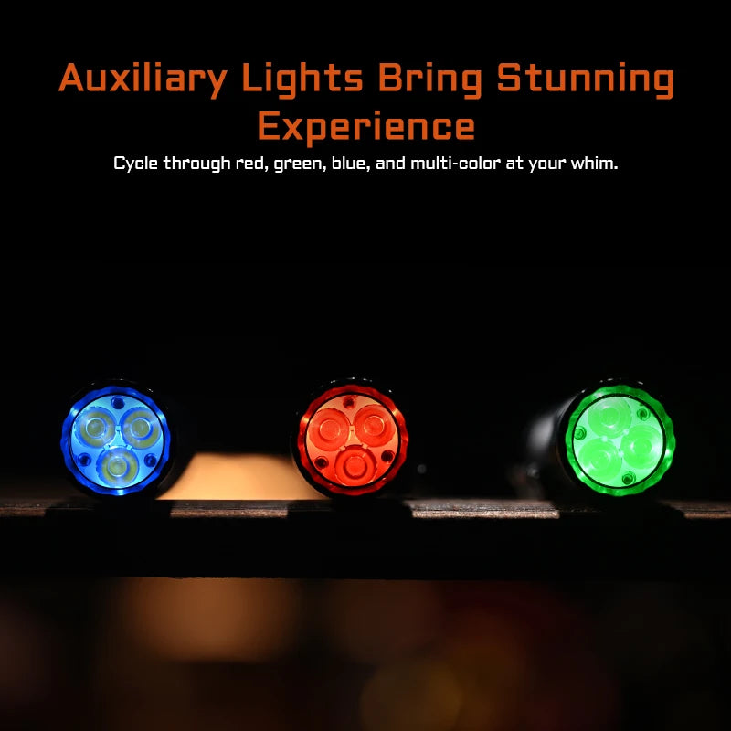 Led flashlight EDC LUXEON HL4X Leds 2800 lumens 340 meters 18650 battery multi-color auxiliary lights