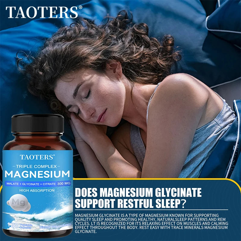 Magnesium Malate + Glycine + Magnesium Citrate 300 Mg, Supports Heart Health, Boosts Energy and Improves Mood
