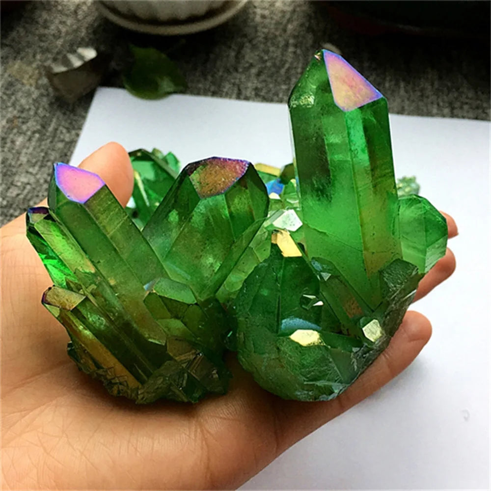 Green Titanium Quartz Crystal Cluster