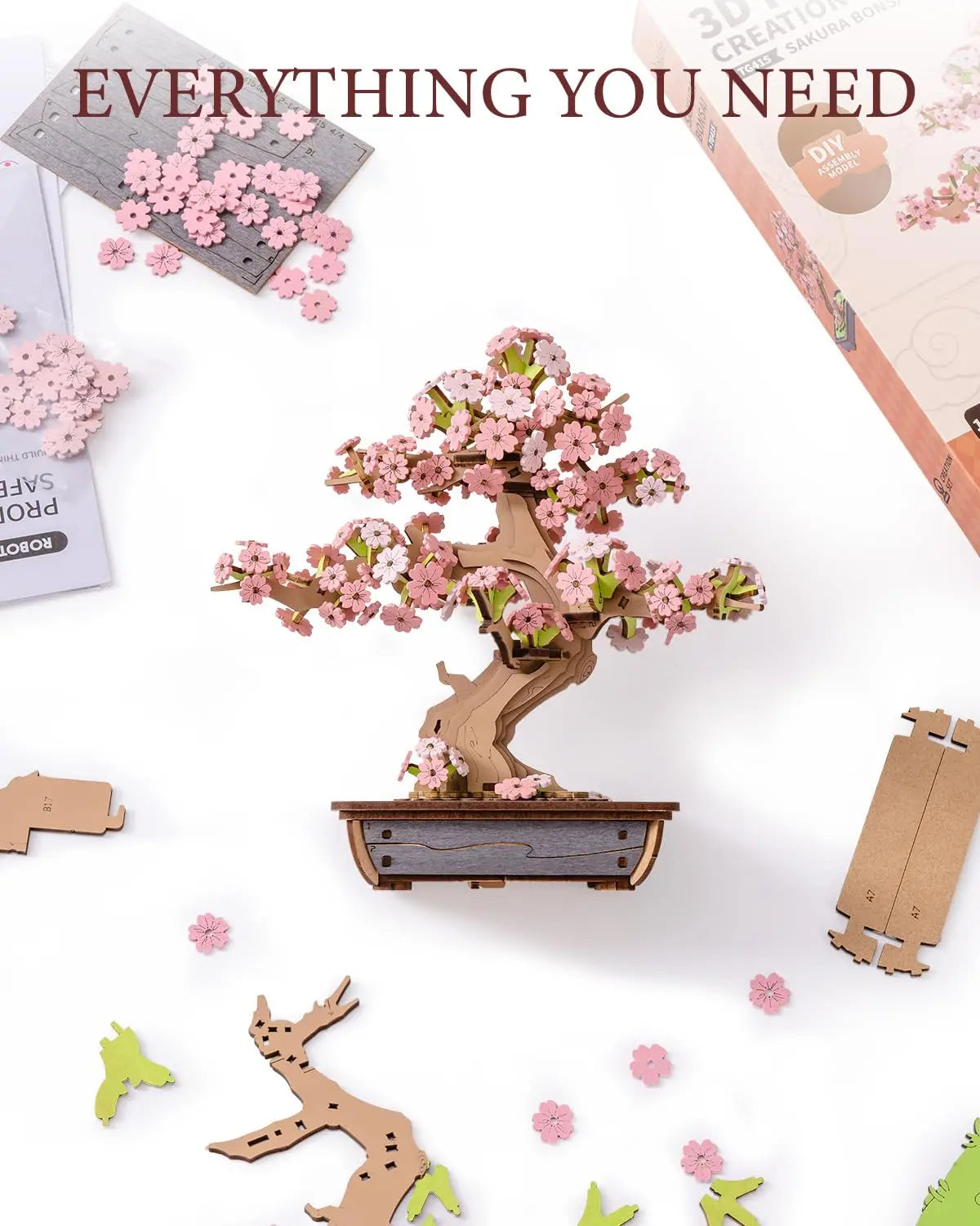 D Wooden Sakura Bonsai Puzzle Easy Assembly Evergreen