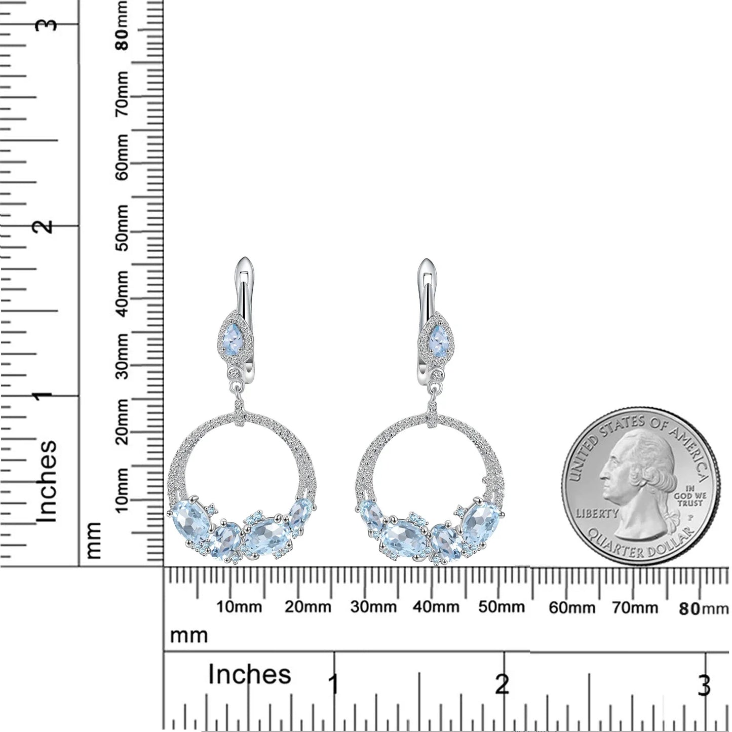 Luxury Topaz Jewelry Natural Sky Blue Topaz Statement Dangle Earrings 925 Sterling Silver Handmade Circle Earrings