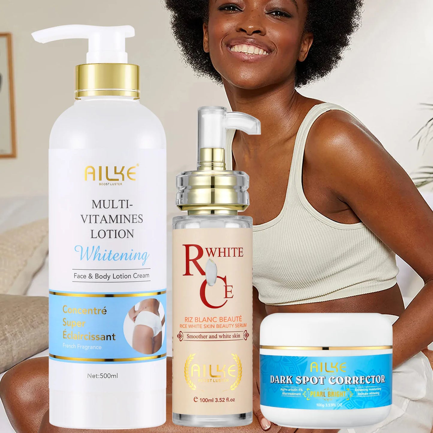 AILKE Multi Vitamin Brightening Body Lotion, Clean Skin With Vitamins A,E,B3,B5, Increase Radiance, Smooth, Moisturizer Cream