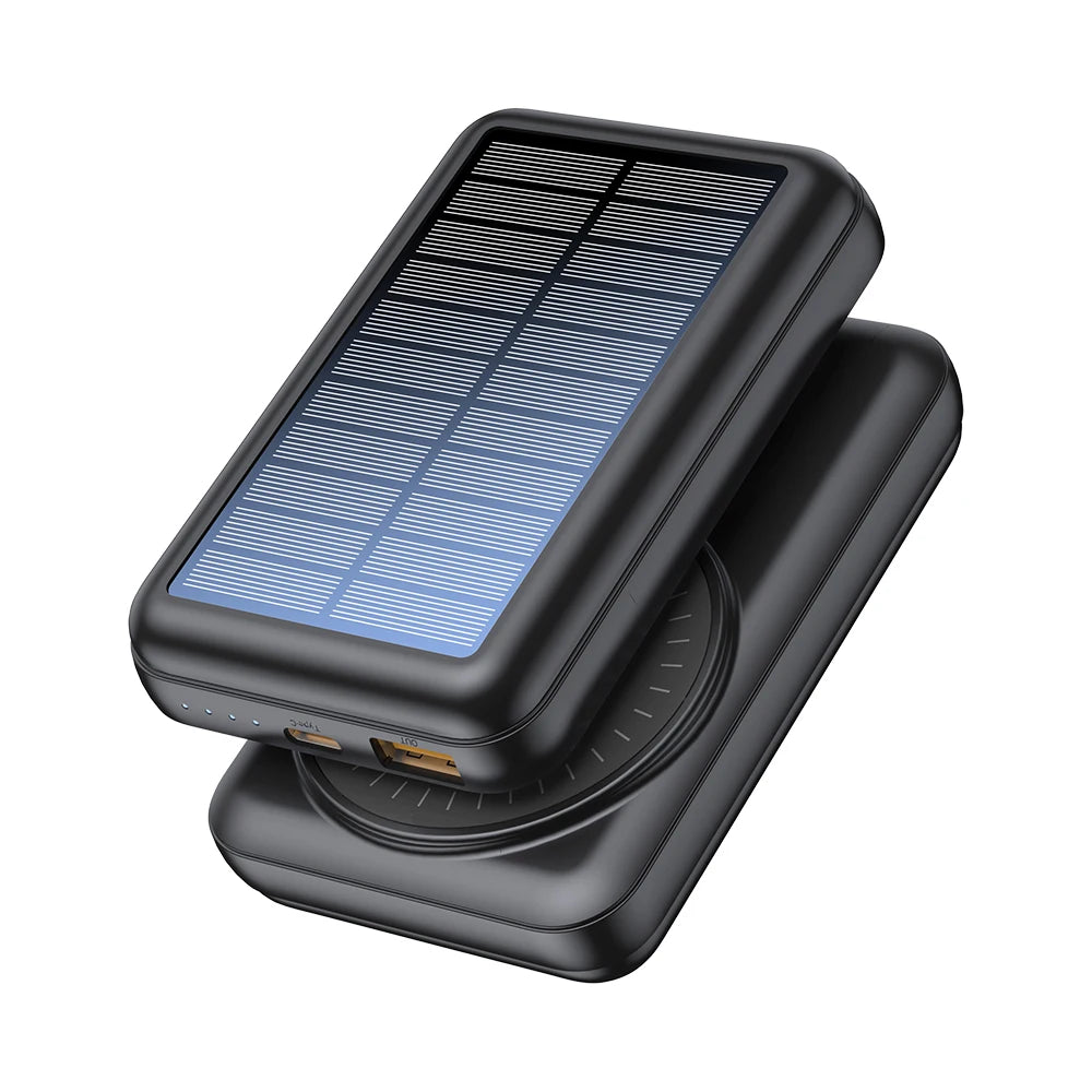 Solar Magnetic Power Bank Wireless& USB-C / USB Phone Char,ger w