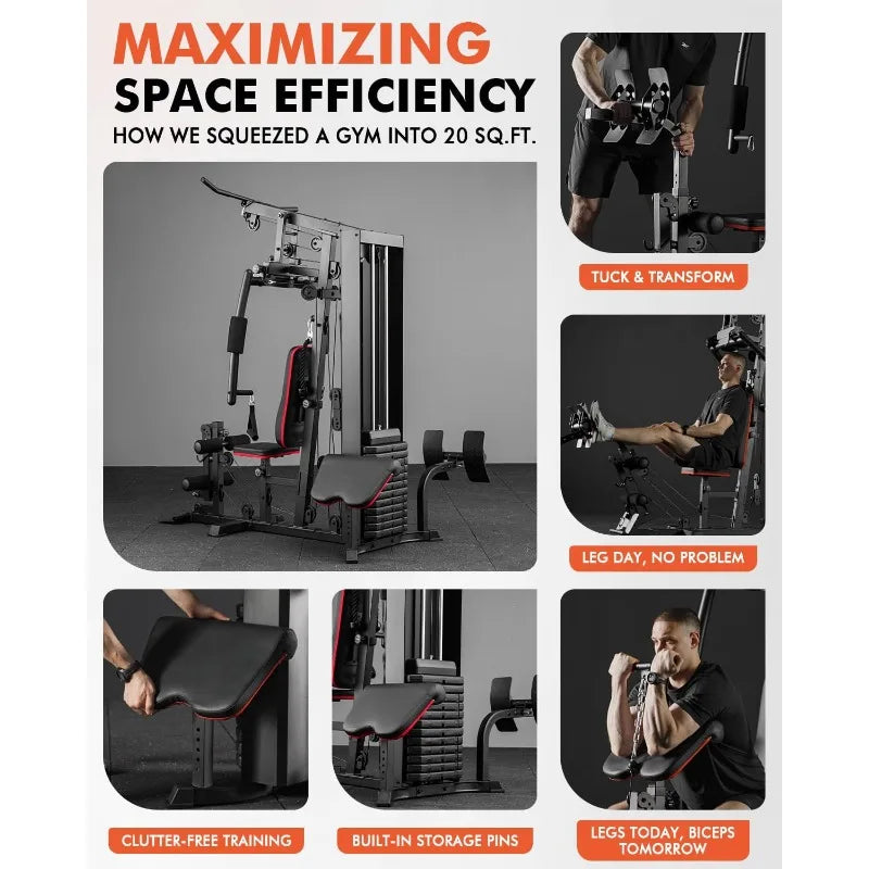 Home Gym Station with 150LBS Weight Stack, Multifunctional Home Gym Equipment,