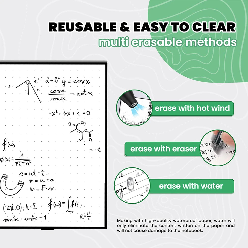 Reusable Smart Notebook, Rewritable Notepad for Student