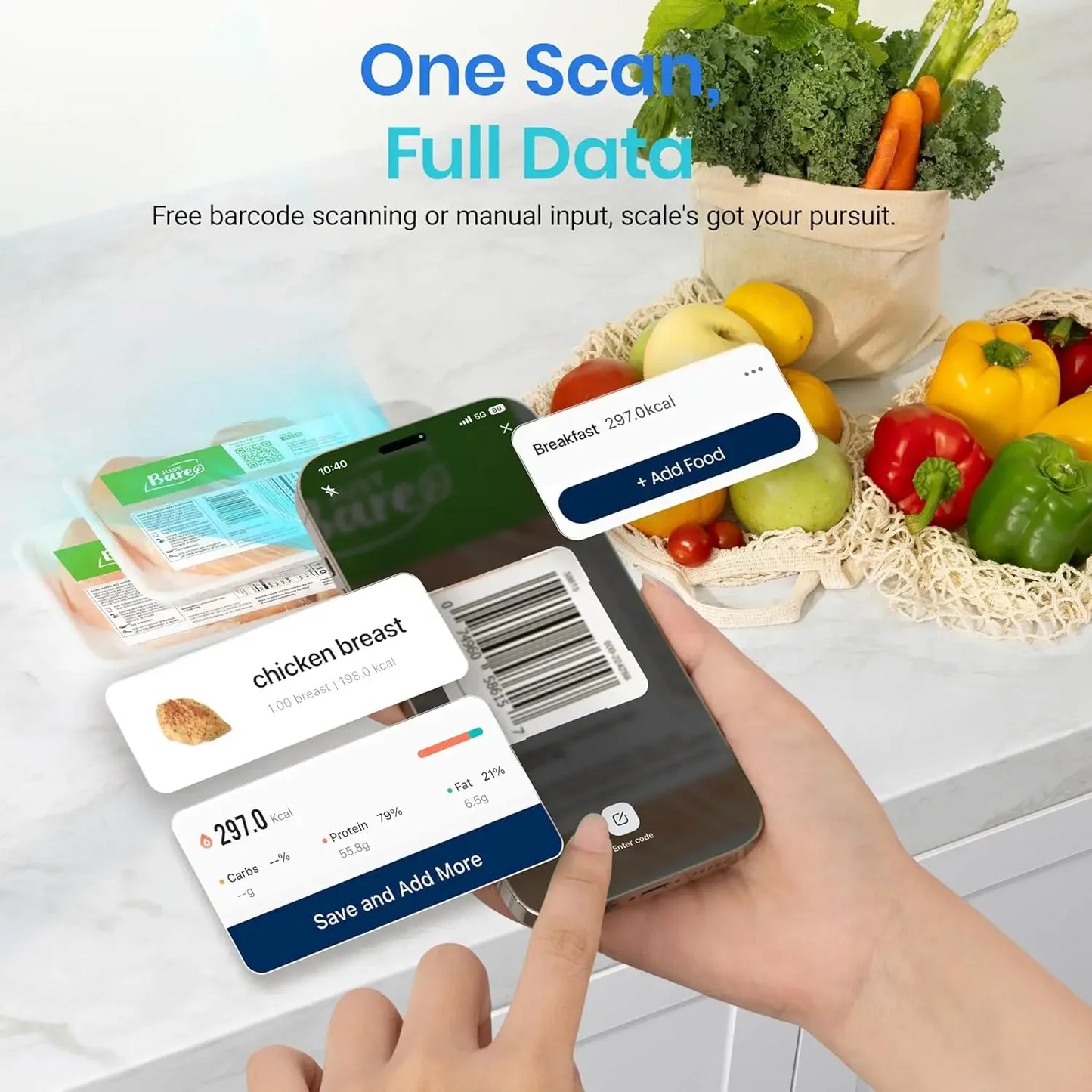 Kitchen Scale with Nutritional Calculator, App with 19 Nutrients Tracking Calorie,