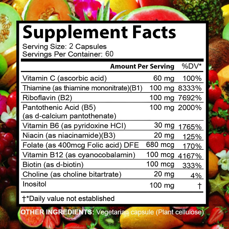 B Vitamins, Folic Acid & Vitamin C Supplement, Immune System Support, Mood Support