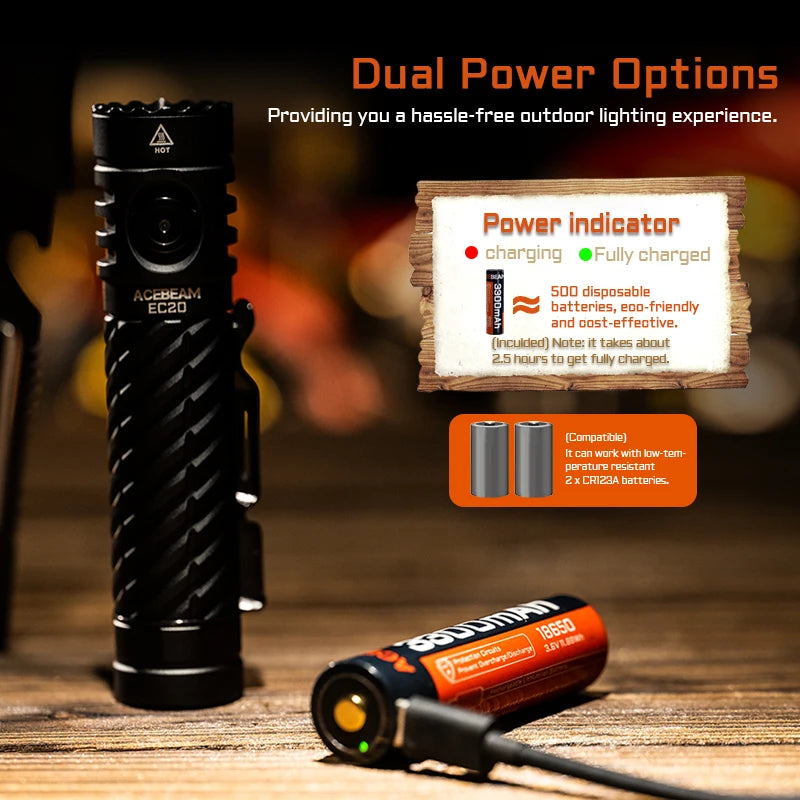 Led flashlight EDC LUXEON HL4X Leds 2800 lumens 340 meters 18650 battery multi-color auxiliary lights
