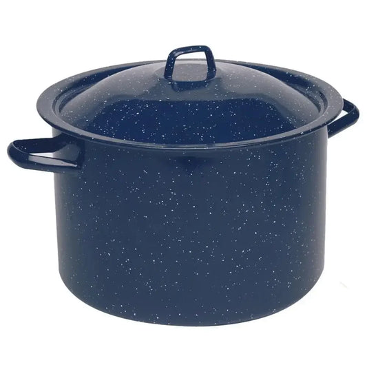 6 Quart Blue Speckled Enamel Stock Pot Vintage Style