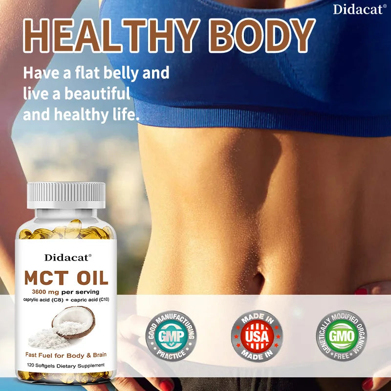 MCT Oil Capsules Ketogenic Fuel Focus, Promote Brain and Body Health, Non-GMO Coconut