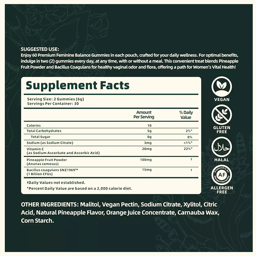 60 pieces of Vital Source Feminine Balance Gummies are selling well, caring for women preferred gift- Hawaiian Pineapple