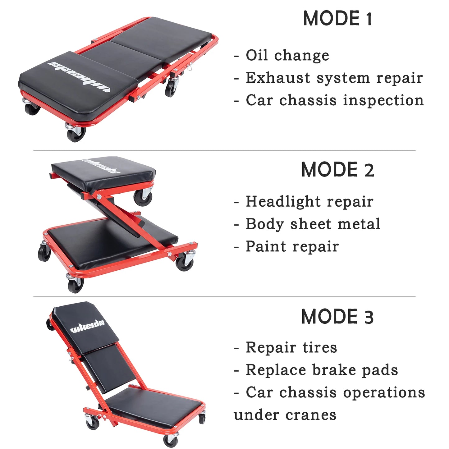 3-in-1 Mechanic Foldable Garage Chair