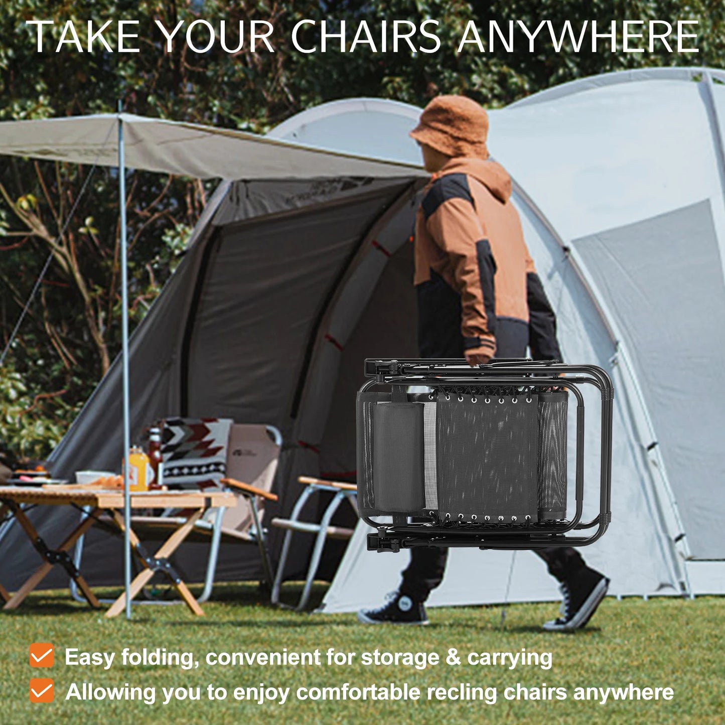 Zero Gravity Set of 2 Portable Recliner Camping Chairs