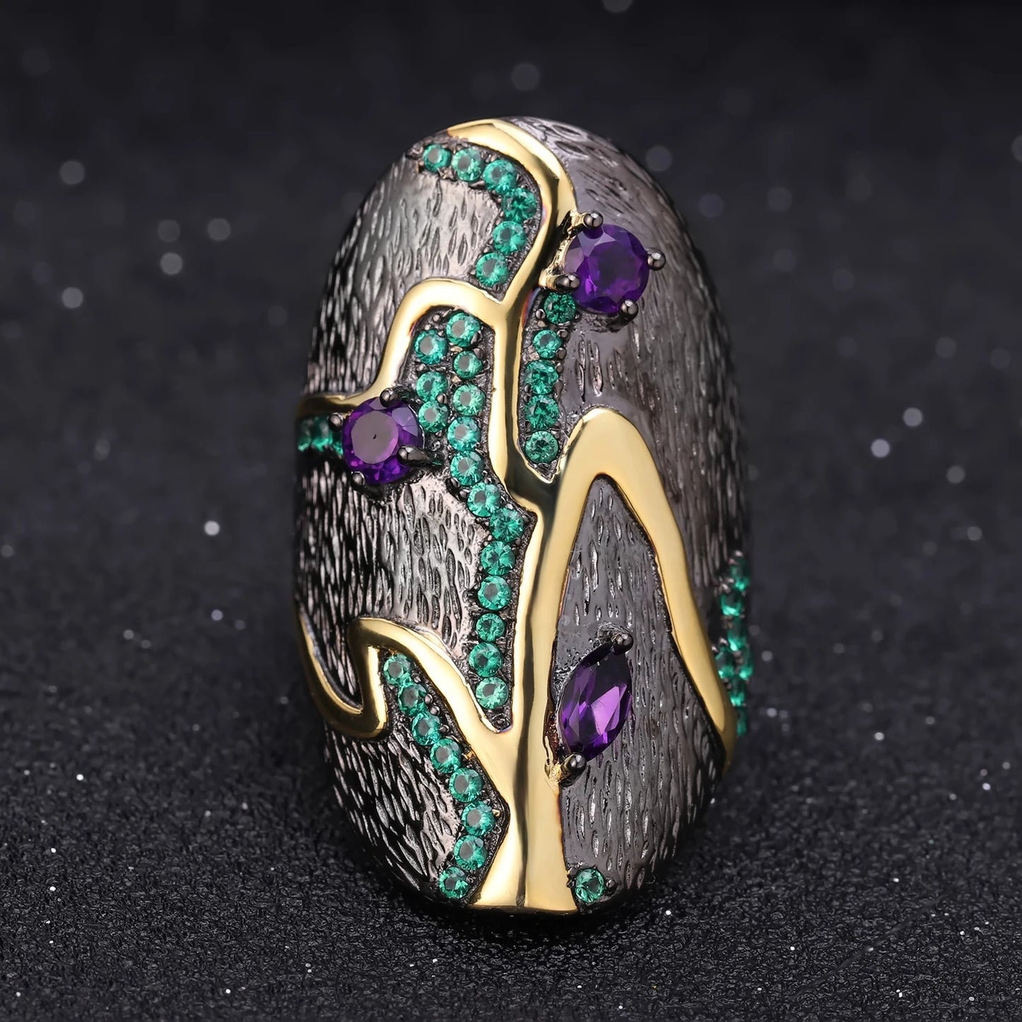 Georgia O'keeffe Leaf Ring 0.80Ct Natural Amethyst 925 Sterling Silver Handmade Finger Rings for Women Bijoux
