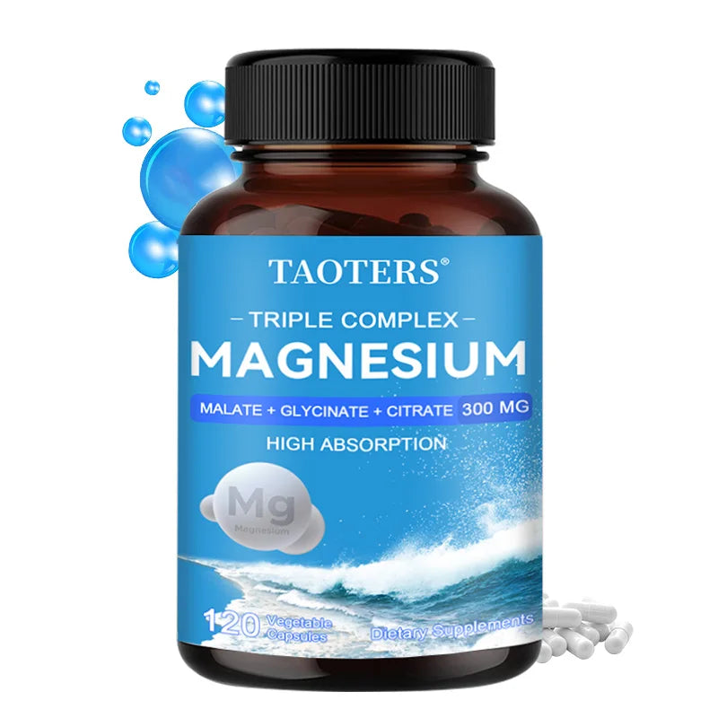 Magnesium Malate + Glycine + Magnesium Citrate 300 Mg, Supports Heart Health, Boosts Energy and Improves Mood