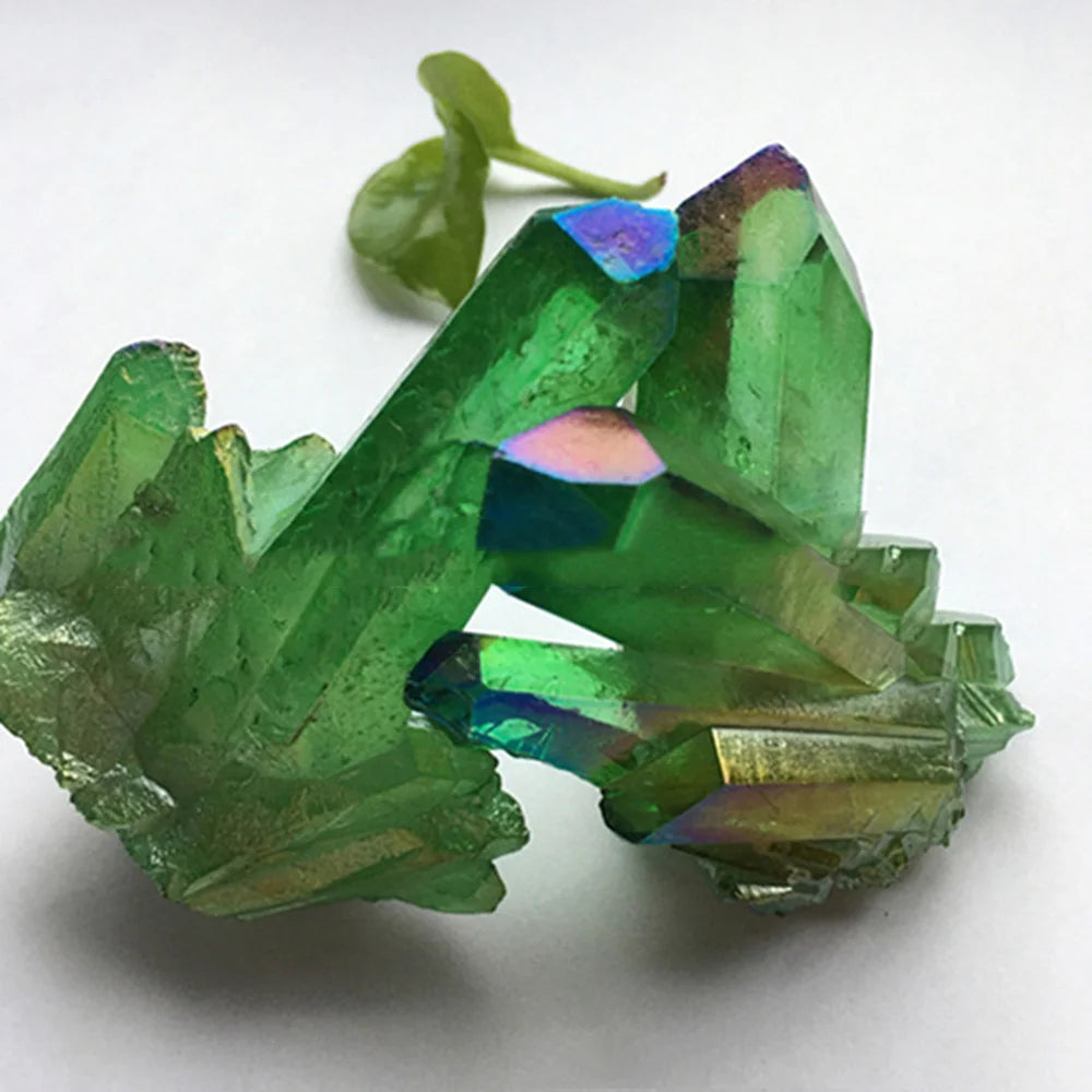 Green Titanium Quartz Crystal Cluster