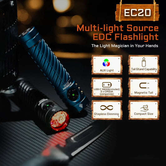 Led flashlight EDC LUXEON HL4X Leds 2800 lumens 340 meters 18650 battery multi-color auxiliary lights