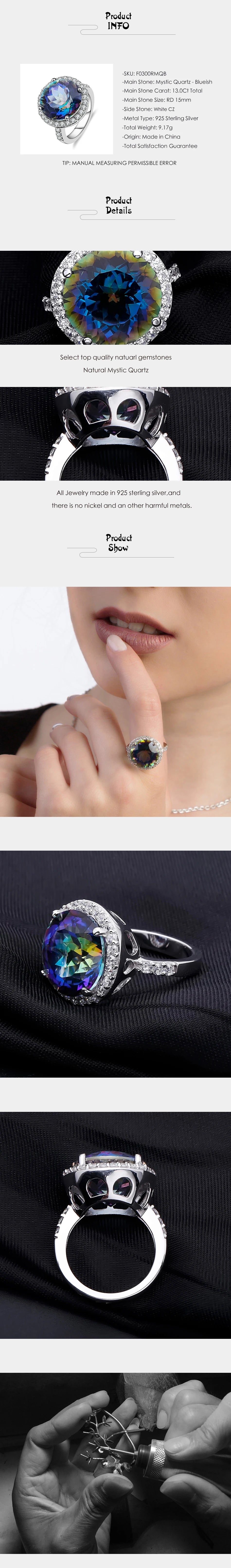 Natural Blueish Mystic Quartz 925 sterling silver Cocktail Rings Fine Jewelry For Women Wedding Engagement